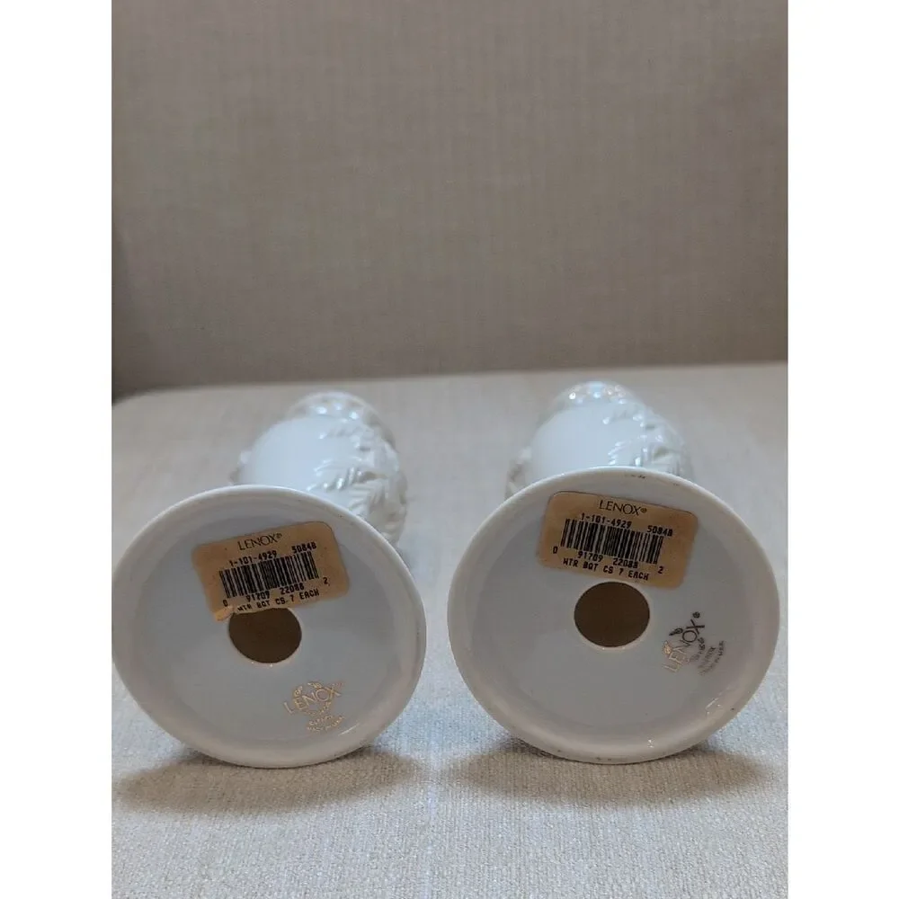 Vintage Lenox Winter Bouquet Pair of Candlestick Holders 24K Gold Trim
